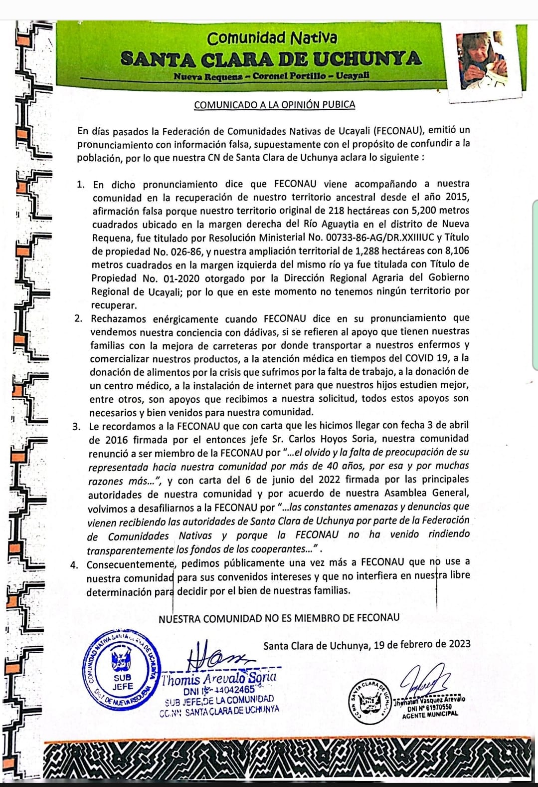 Documento 1 de la noticia FECONAU no nos representa: desafiliación oficial