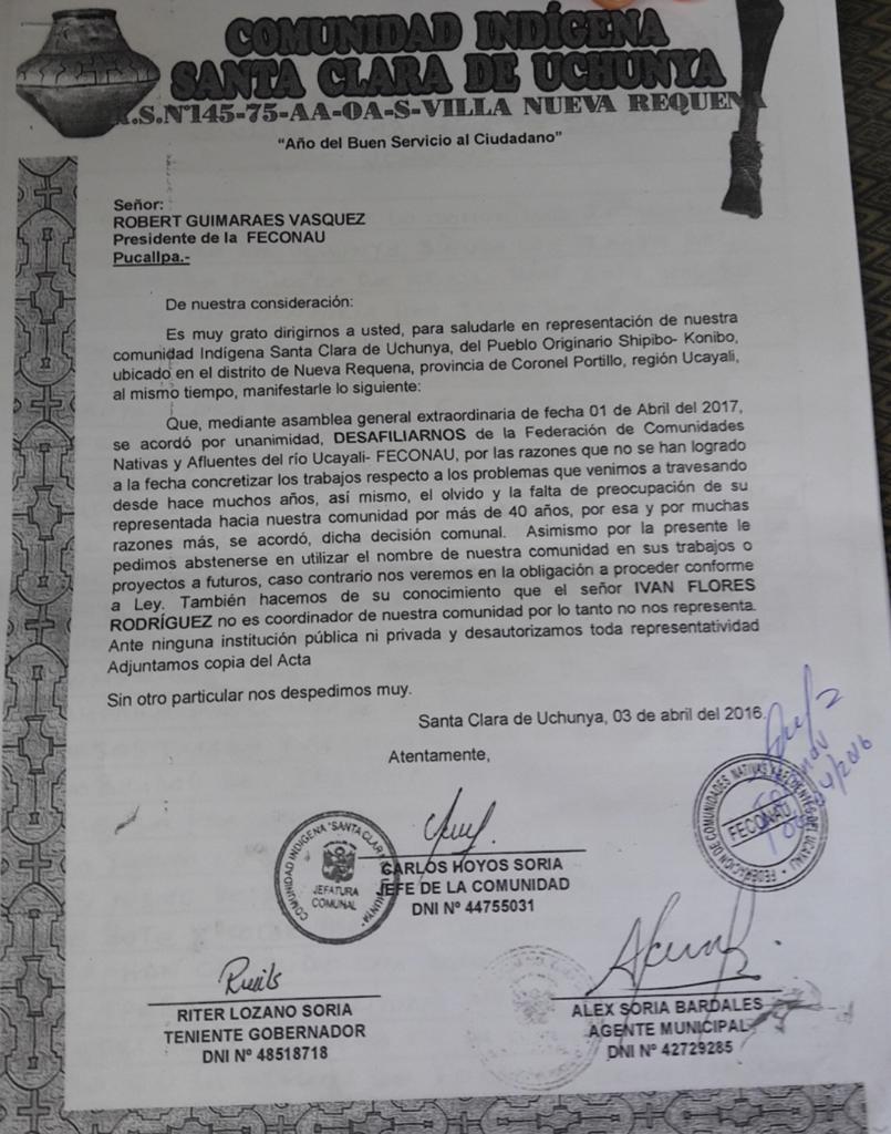Rechazo a las ONGs IDL, FPP, AIDESEP, FECONAU y ORAU