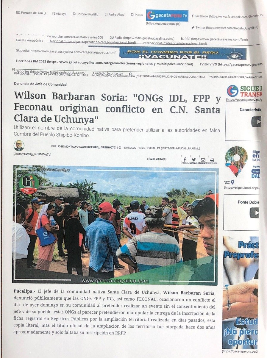 Documento 5 de la noticia Rechazo a las ONGs IDL, FPP, AIDESEP, FECONAU y ORAU