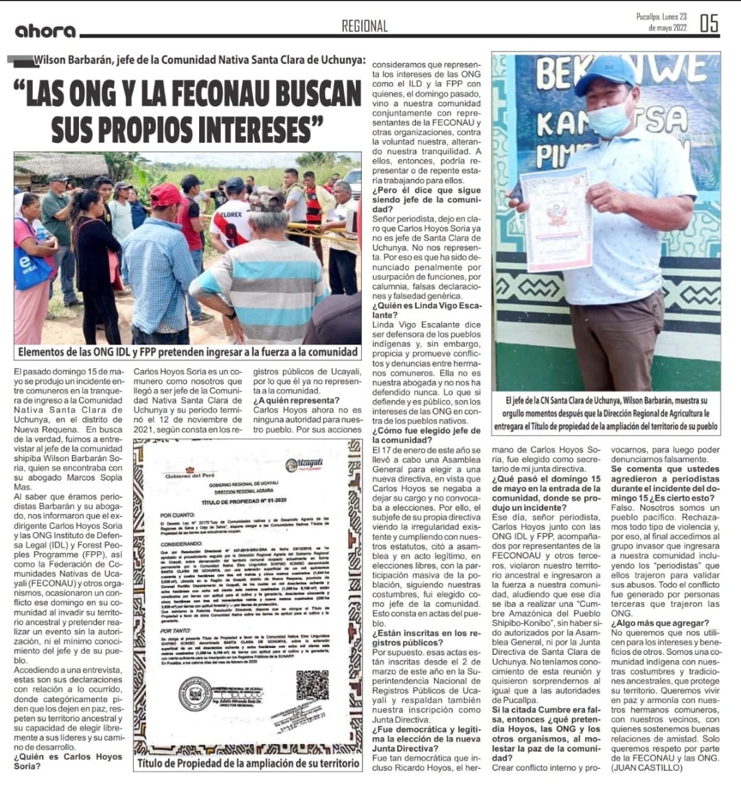 Documento 2 de la noticia Crítica al Gobernador por entregar título a falso jefe