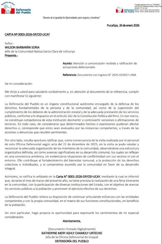 Visita de la Defensoría del Pueblo a la comunidad