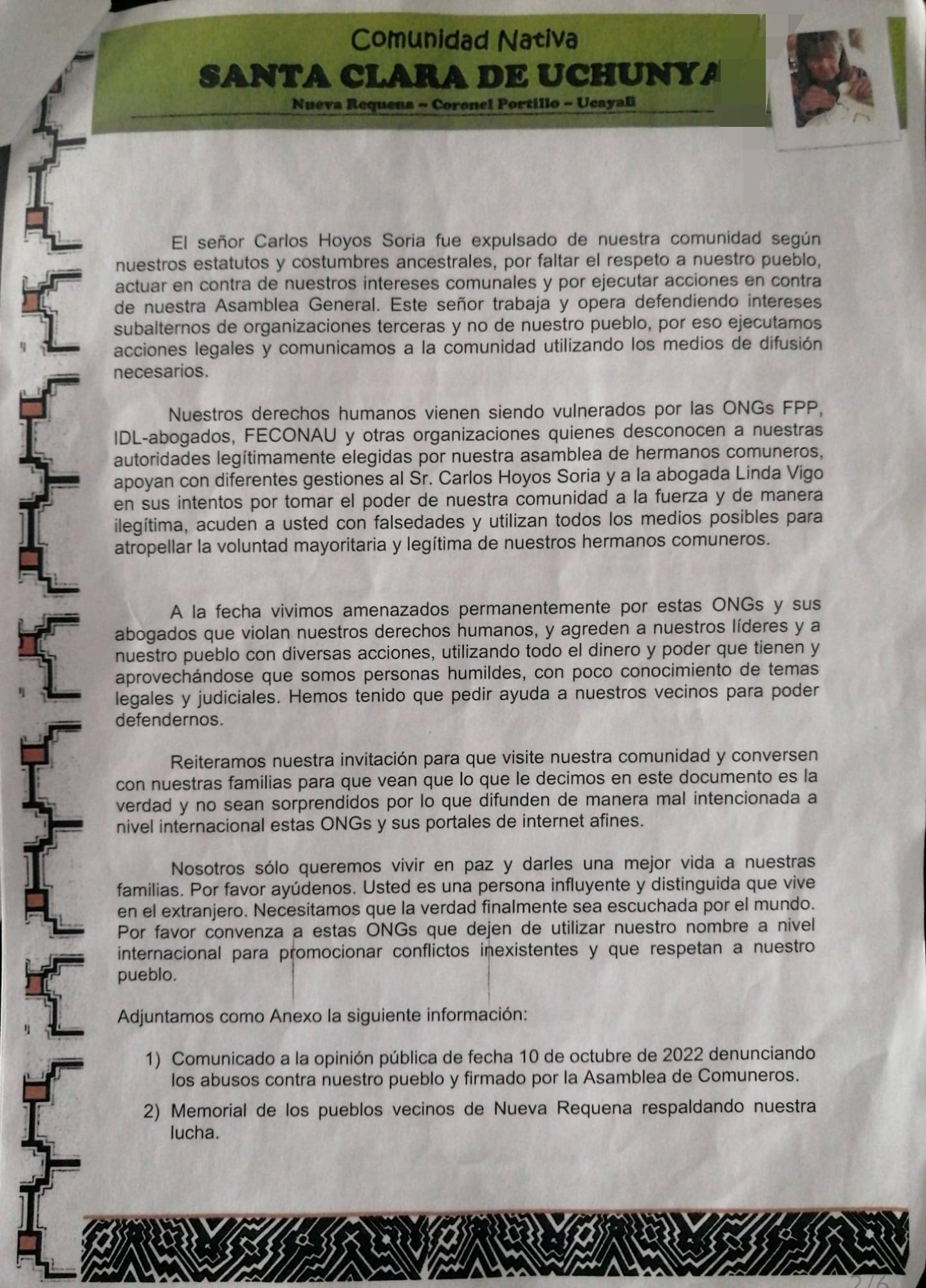 Documento 2 de la noticia Rechazo a publicaciones falsas de IDL y FPP sobre conflictos