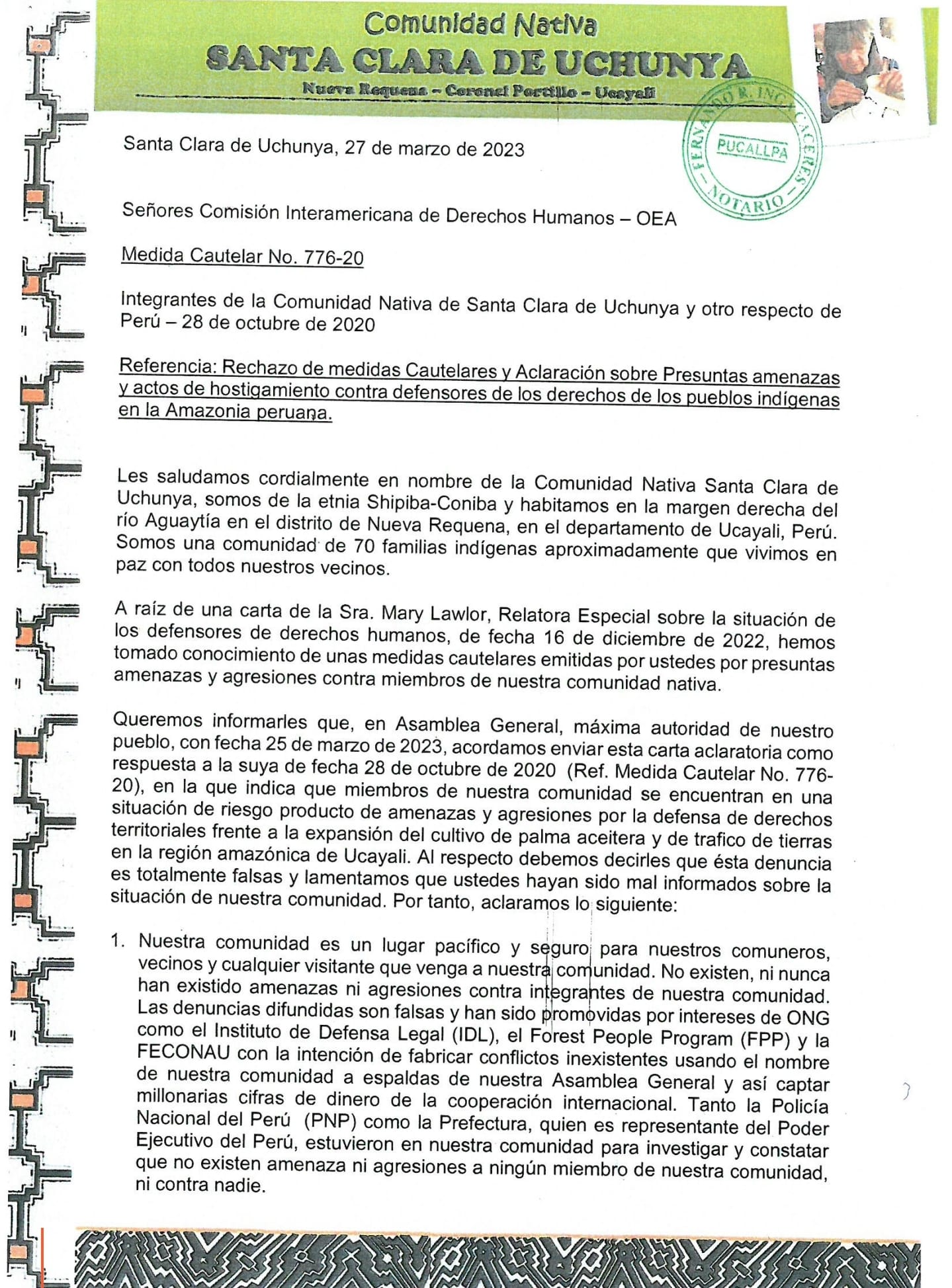 Documento 7 de la noticia Rechazo a publicaciones falsas de IDL y FPP sobre conflictos