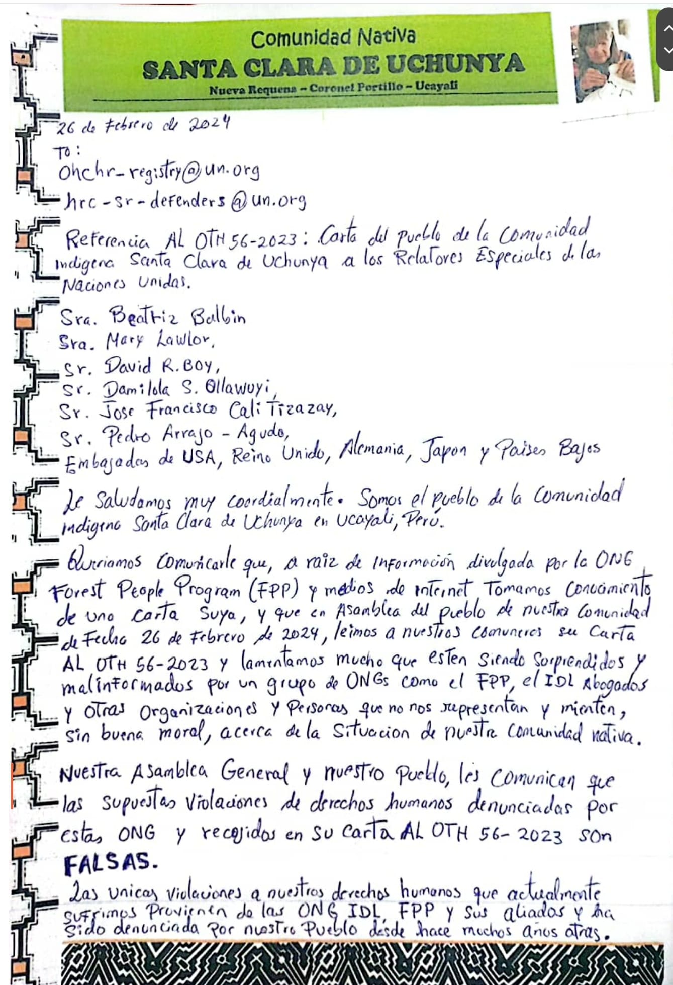 Documento 5 de la noticia Rechazo a denuncia falsa de IDL y FPP ante Naciones Unidas