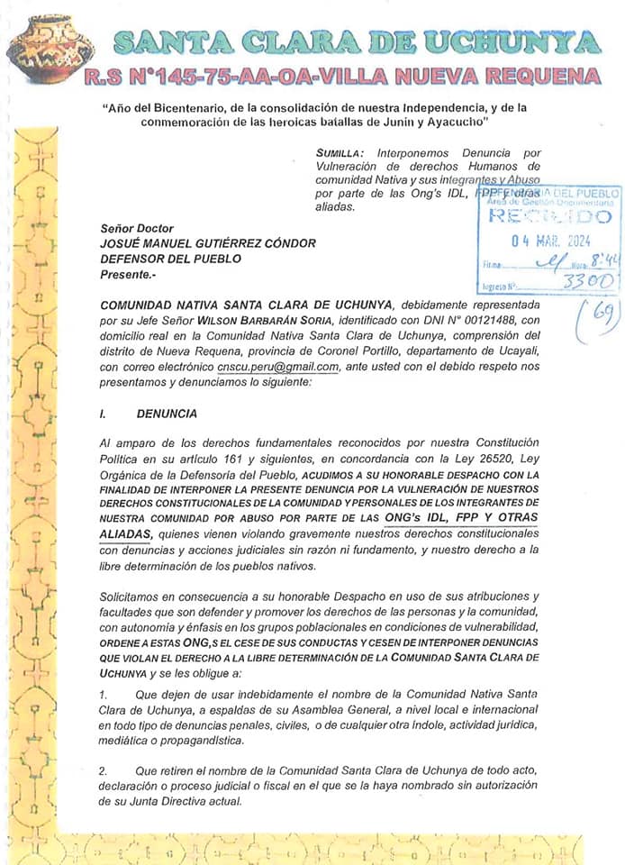 Documento 1 de la noticia Fiscalía acoge denuncia por coacción contra IDL y FPP