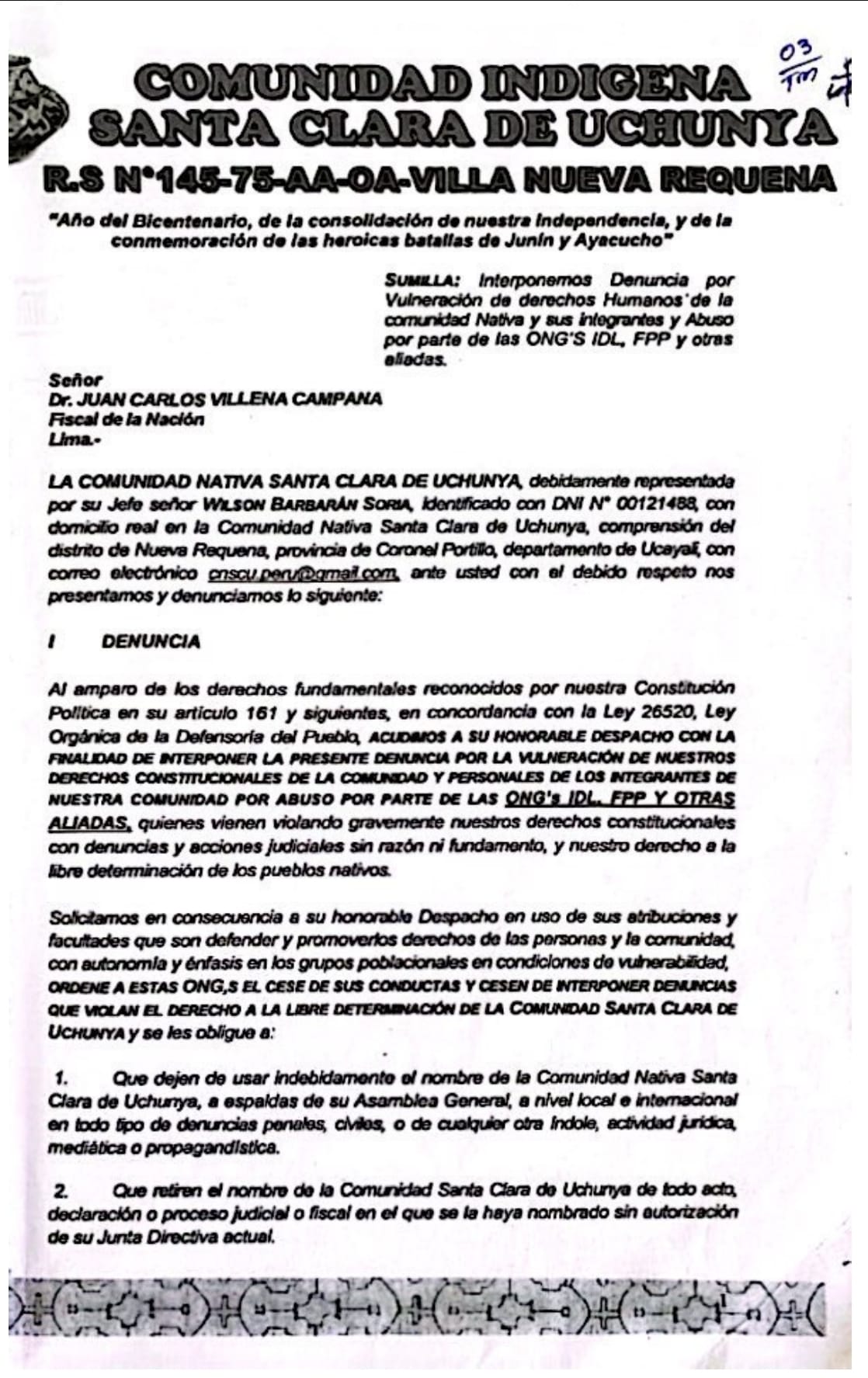 Documento 12 de la noticia Fiscalía acoge denuncia por coacción contra IDL y FPP