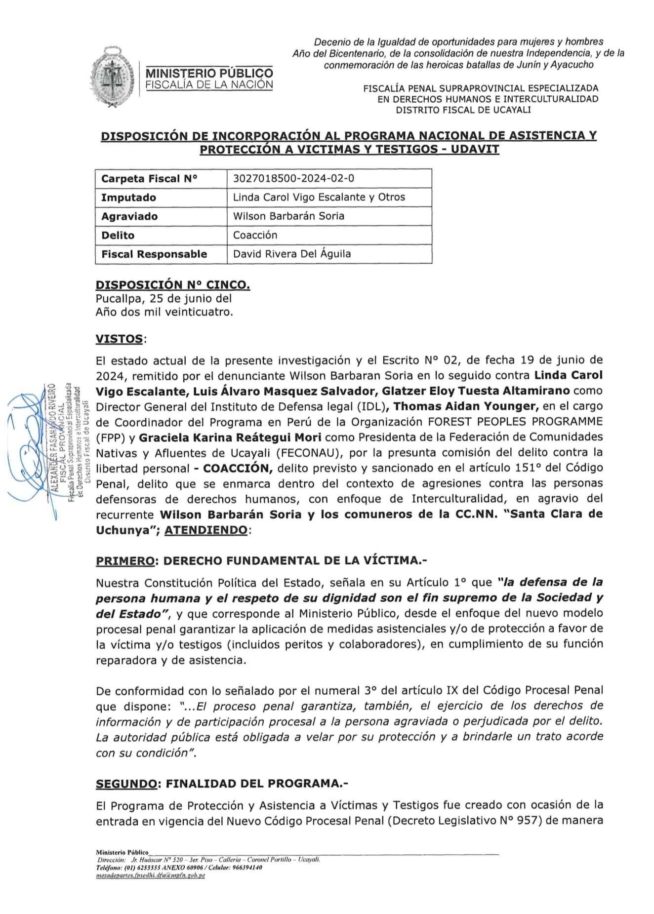 Documento 1 de la noticia Protección a víctimas y testigos por la Fiscalía Supranacion