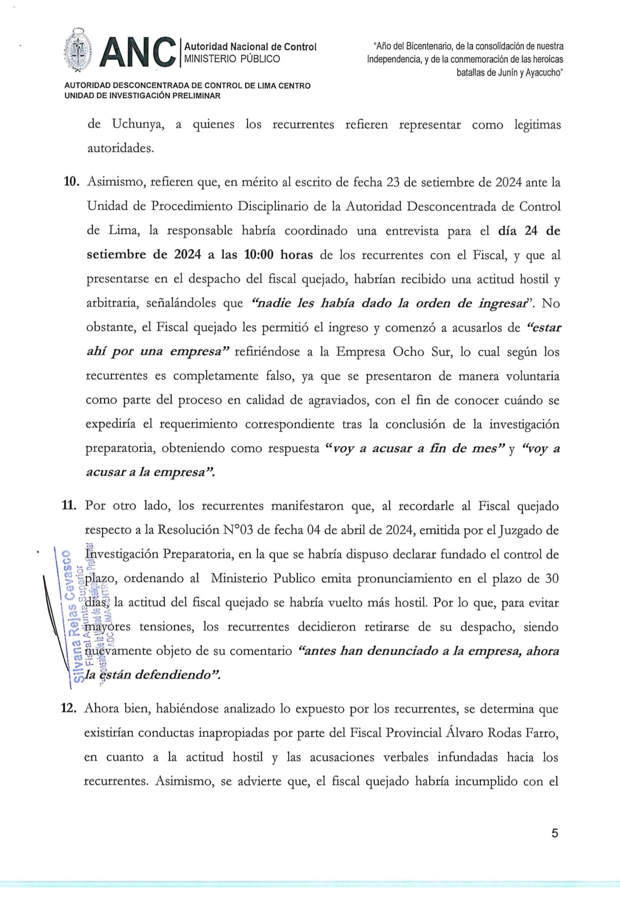 Documento 5 de la noticia Investigación al fiscal Álvaro Rodas Farro por discriminació
