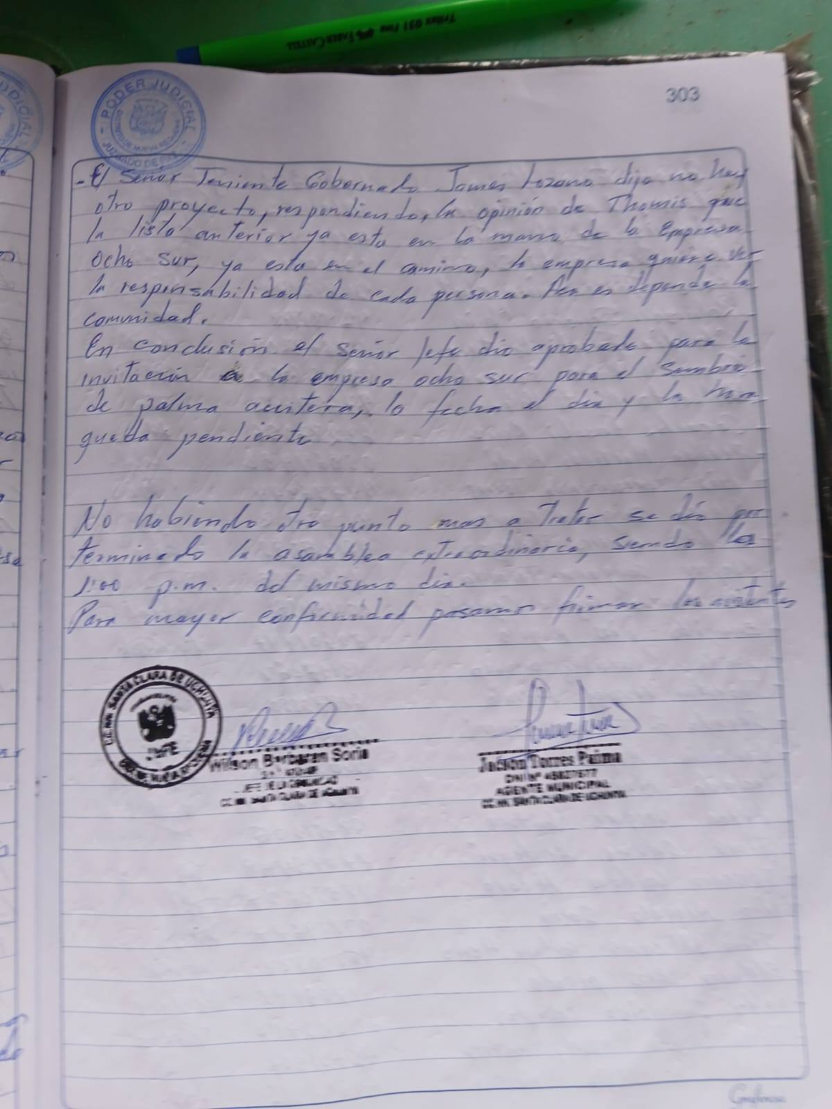 Documento 1 de la noticia Asamblea decide invitar a Ocho Sur a proyectos agrícolas