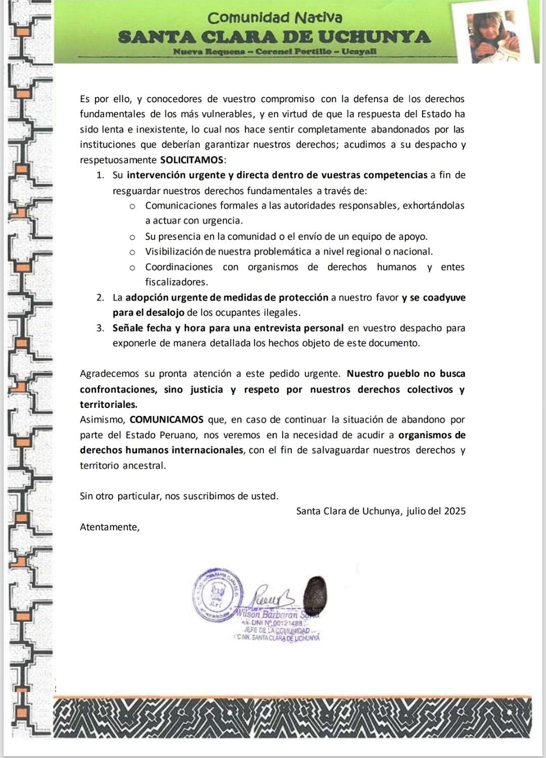 Documento 8 de la noticia Cartas a ministerios por la invasión del territorio ampliado