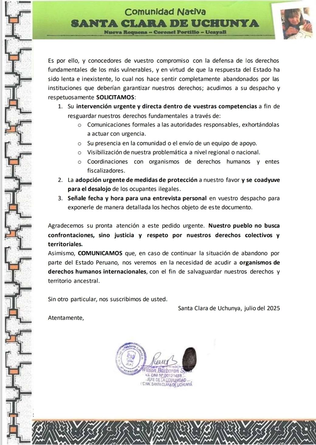 Documento 16 de la noticia Cartas a ministerios por la invasión del territorio ampliado