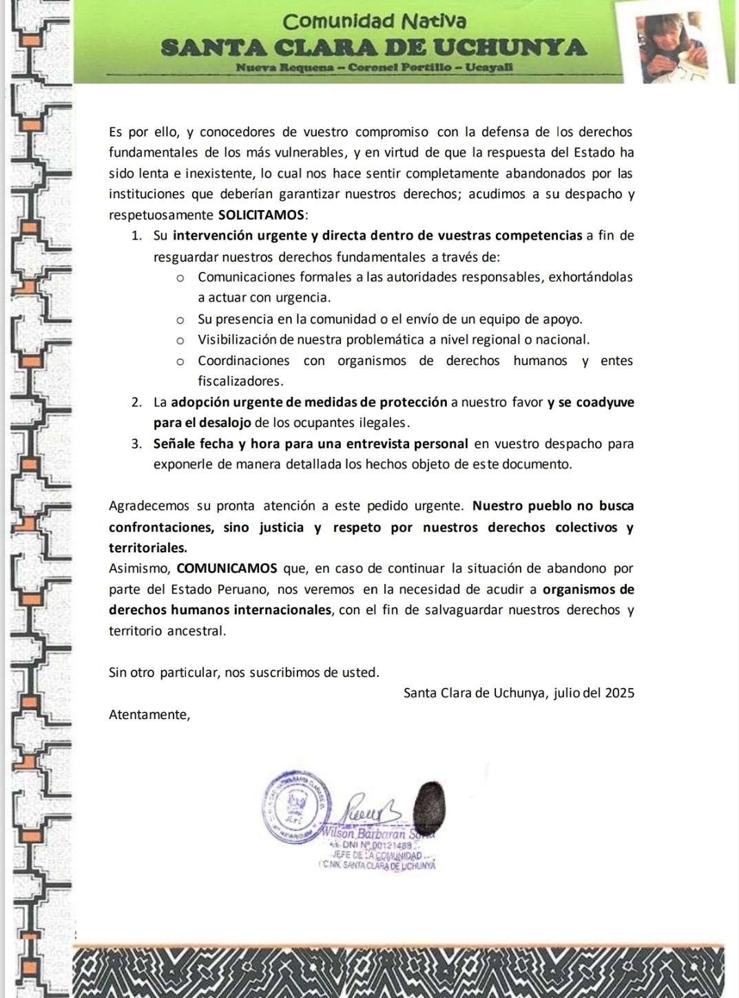 Documento 20 de la noticia Cartas a ministerios por la invasión del territorio ampliado