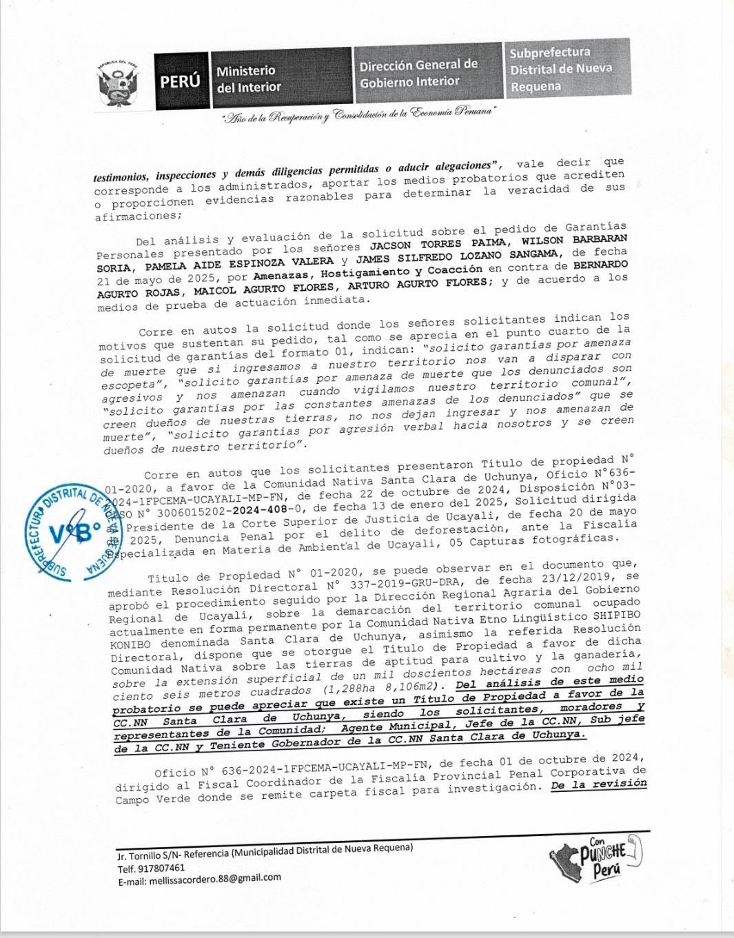 Documento 6 de la noticia Pronunciamiento sobre violencia en los linderos comunales